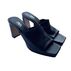 Zara Chunky Black Mule Square Toe Y2K Heels